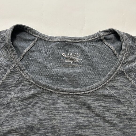 Athleta Speed Light Heathered Tee sz S Gray Ruched Sides Short Sleeve Fitted Gym - Picture 2 of 9